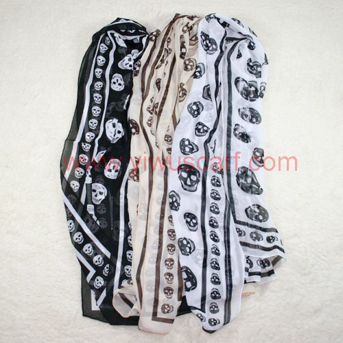 Skull Pattern Printed Chiffon Scarf Ladies' Scarves