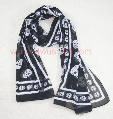 Skull Pattern Printed Chiffon Scarf Ladies' Scarves