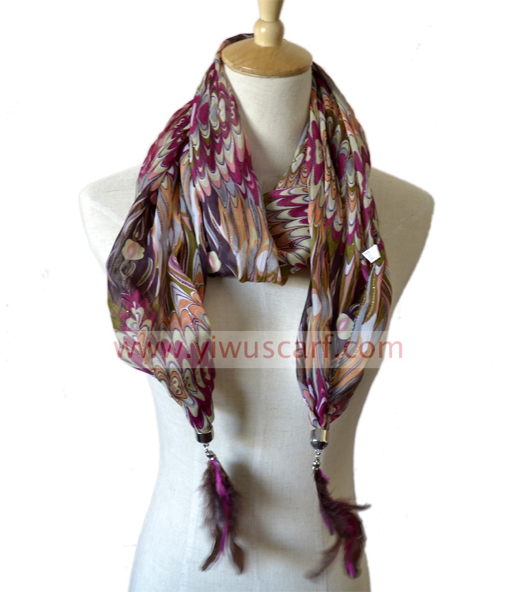 Jewel animal pendant scarf necklace