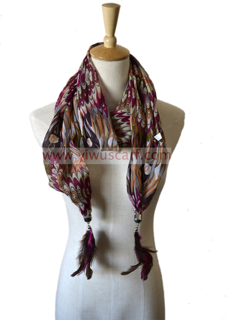 Jewel animal pendant scarf necklace