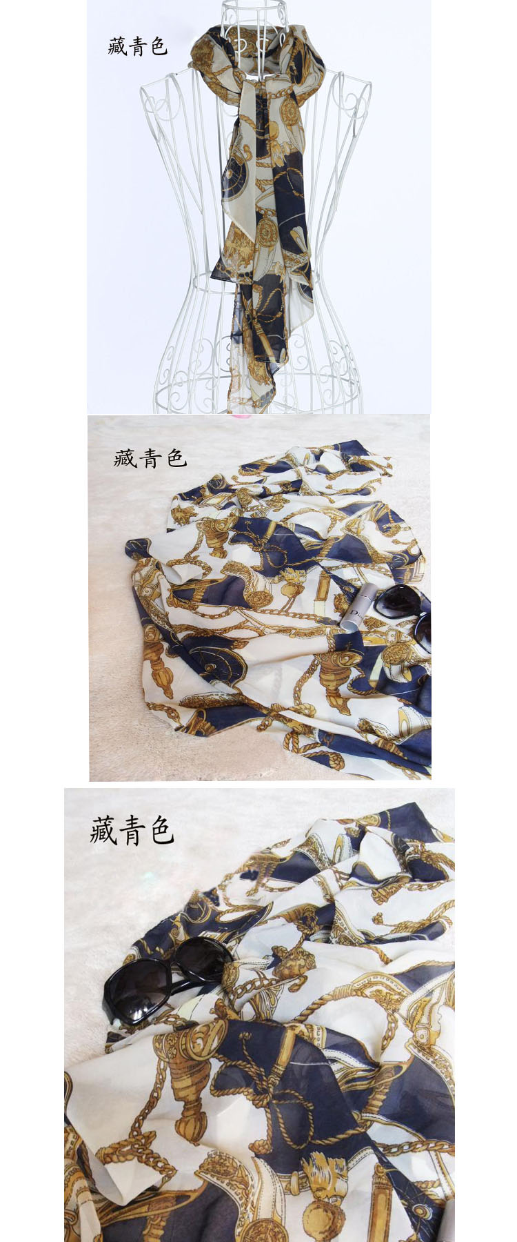 Chiffon chain carriage scarf women inkjet long silk scarf