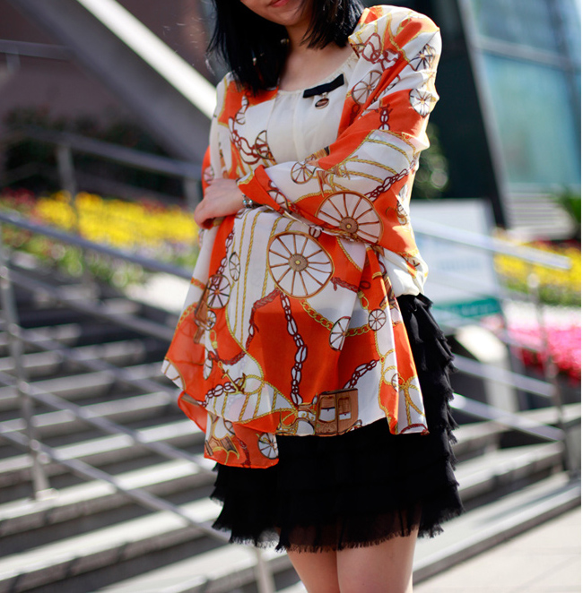 Chiffon chain carriage scarf women inkjet long silk scarf
