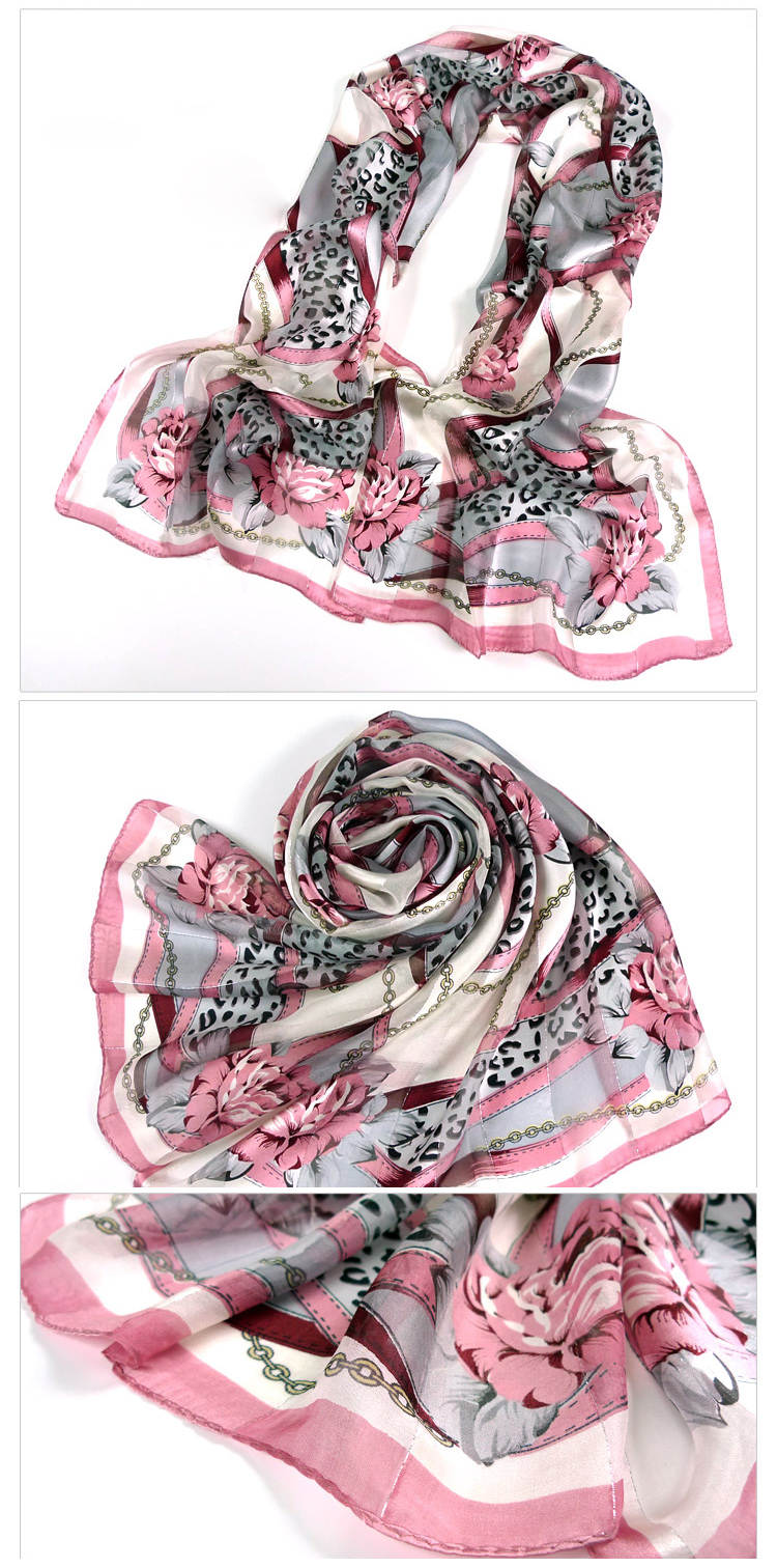 Korean mulberry silk scarf stitching gold thread leopard lock