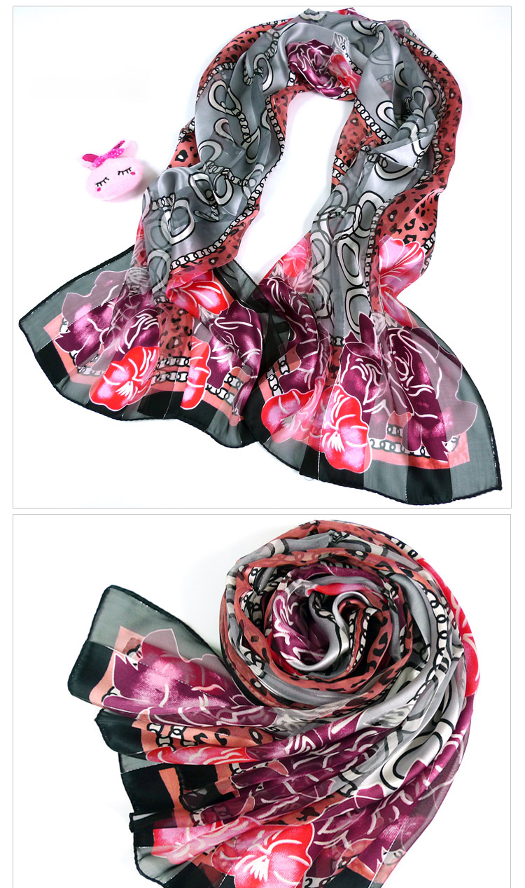 Korean mulberry silk scarf stitching gold thread leopard lock