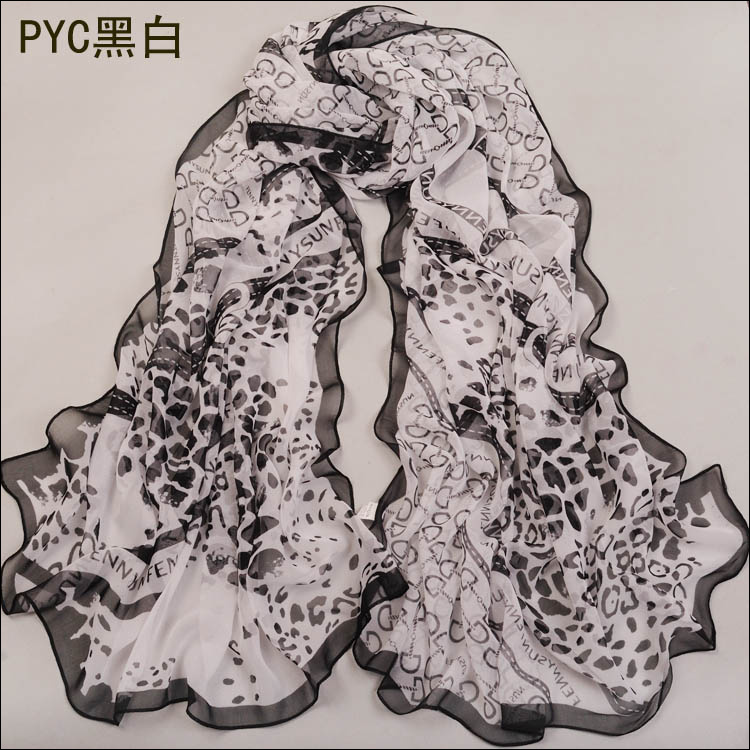 Leopard grain splicing scarf, silk georgette