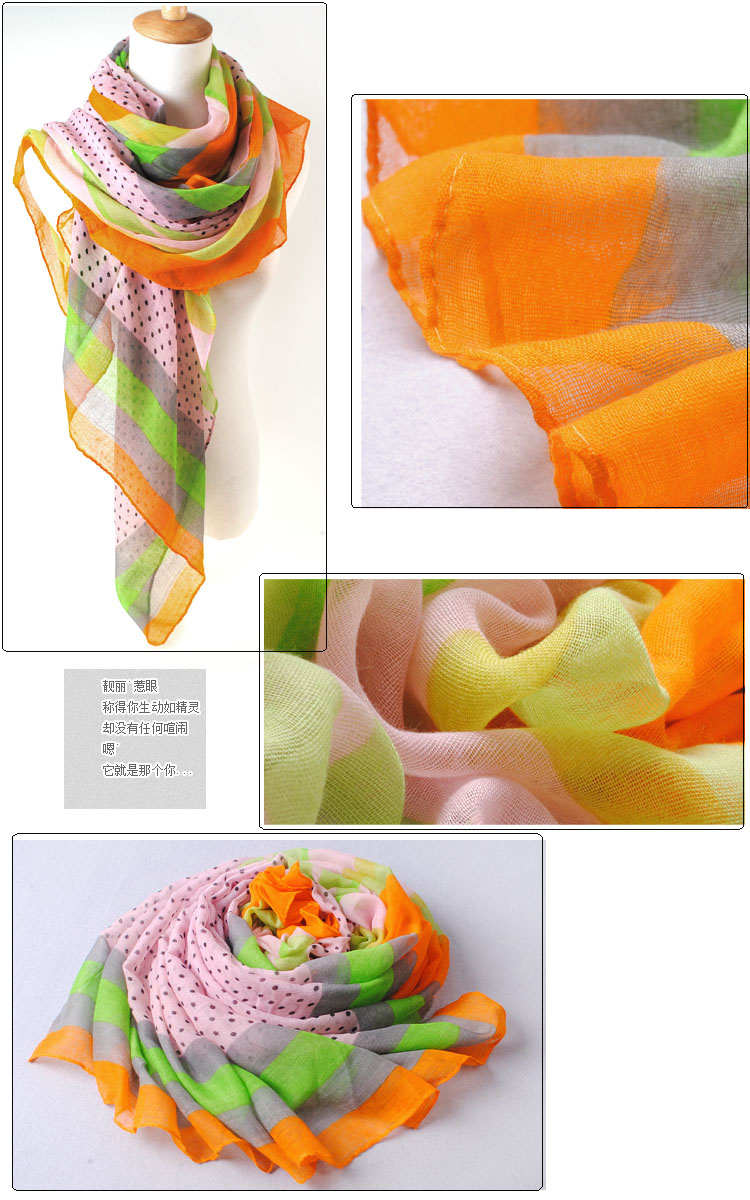 chiffon women scarf Dot spell color cotton shawl Wrap