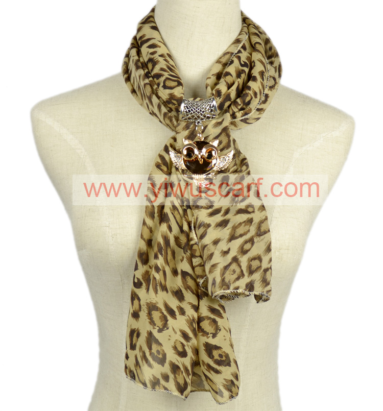 Owl Leopard pendant jewelry scarf
