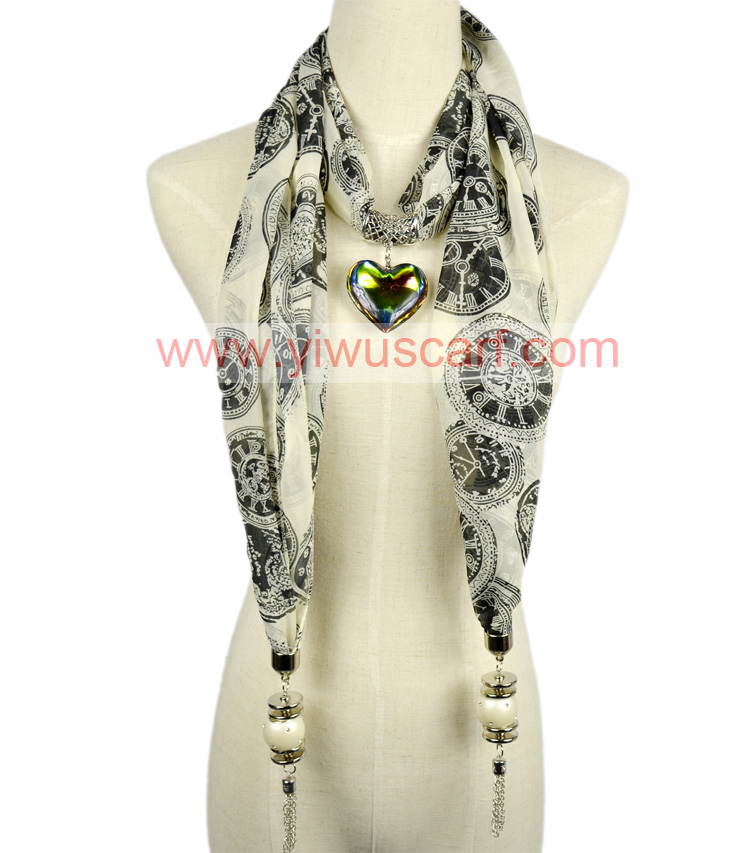 Clock Heart Pendant jewelry scarf