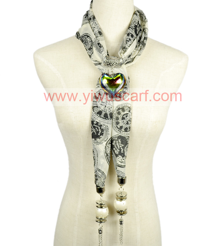 Clock Heart Pendant jewelry scarf