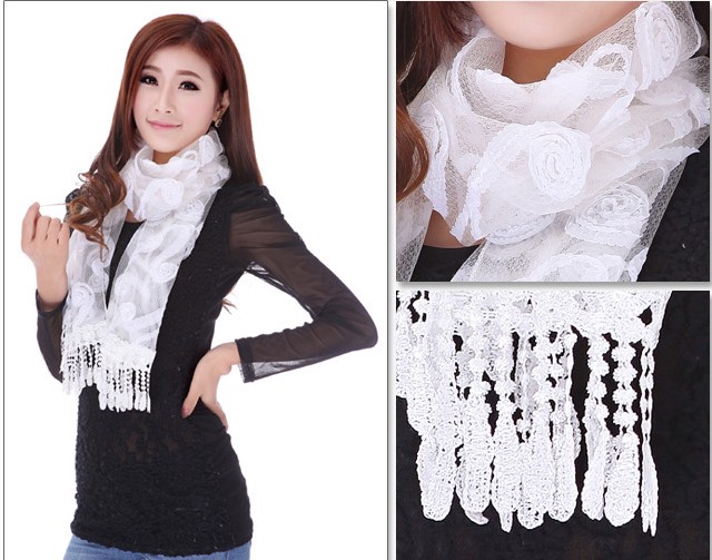 lace fabric long scarf for lady