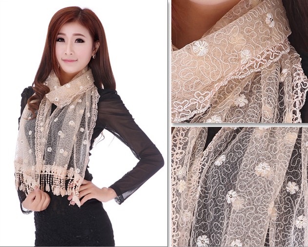 lace fabric long scarf for lady