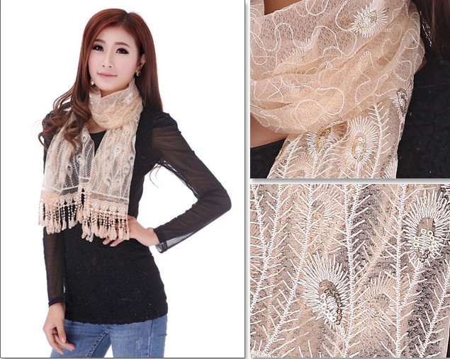 lace fabric long scarf for lady