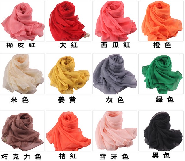 pure color silk chiffon pandant scarf 