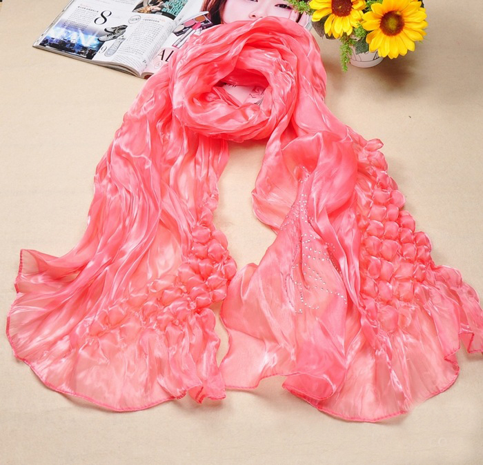wholesale multicolour natural silk bubbles scarf with diamond