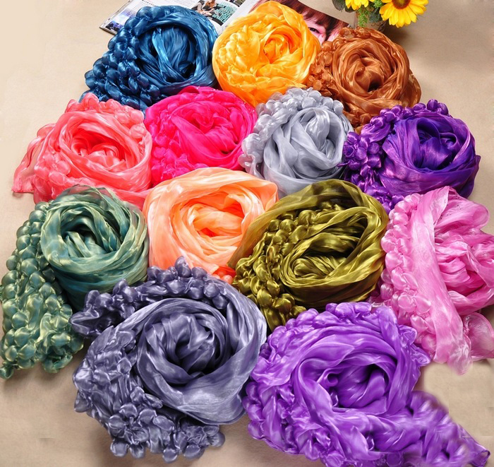 wholesale multicolour natural silk bubbles scarf with diamond