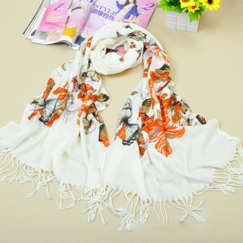 2013 most popular butterfly printed cotton scarf