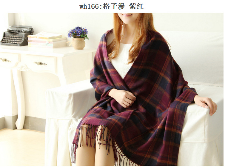 fashion checked cashmere acrylic shawl scarf