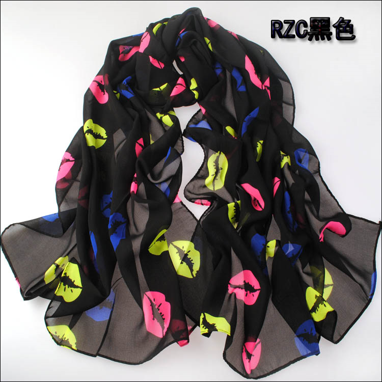 Lip print color chiffon scarf