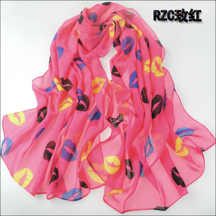 Lip print color chiffon scarf
