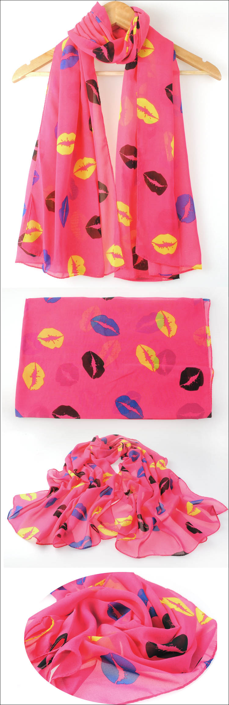 Lip print color chiffon scarf