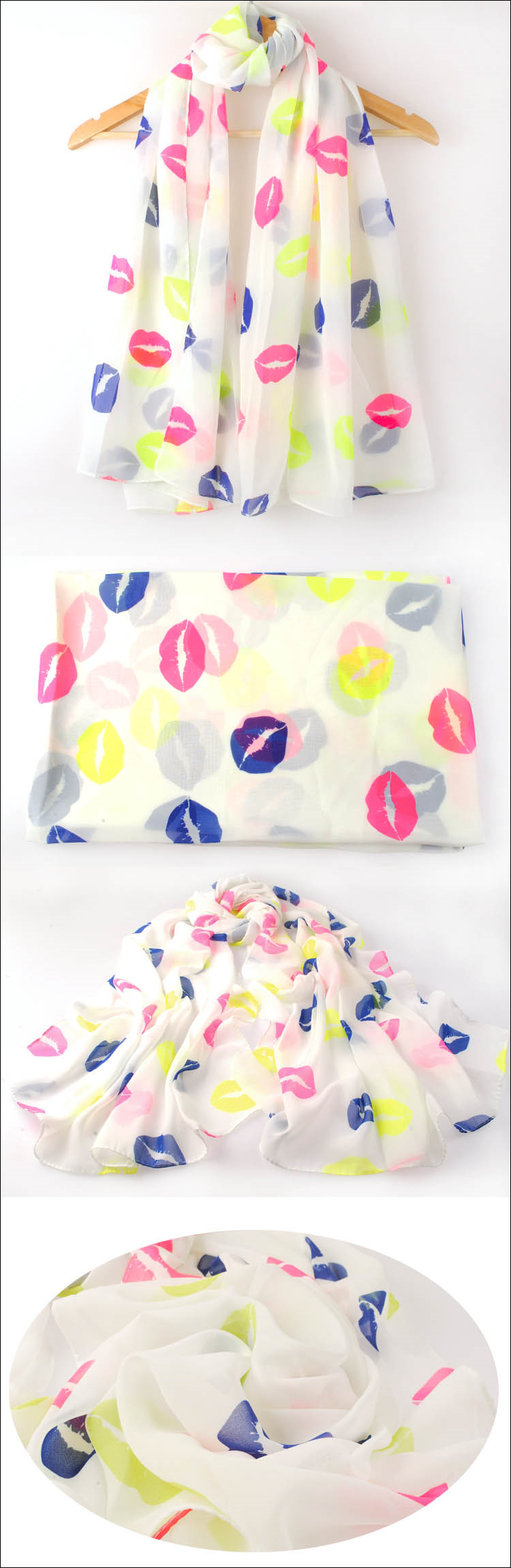 Lip print color chiffon scarf