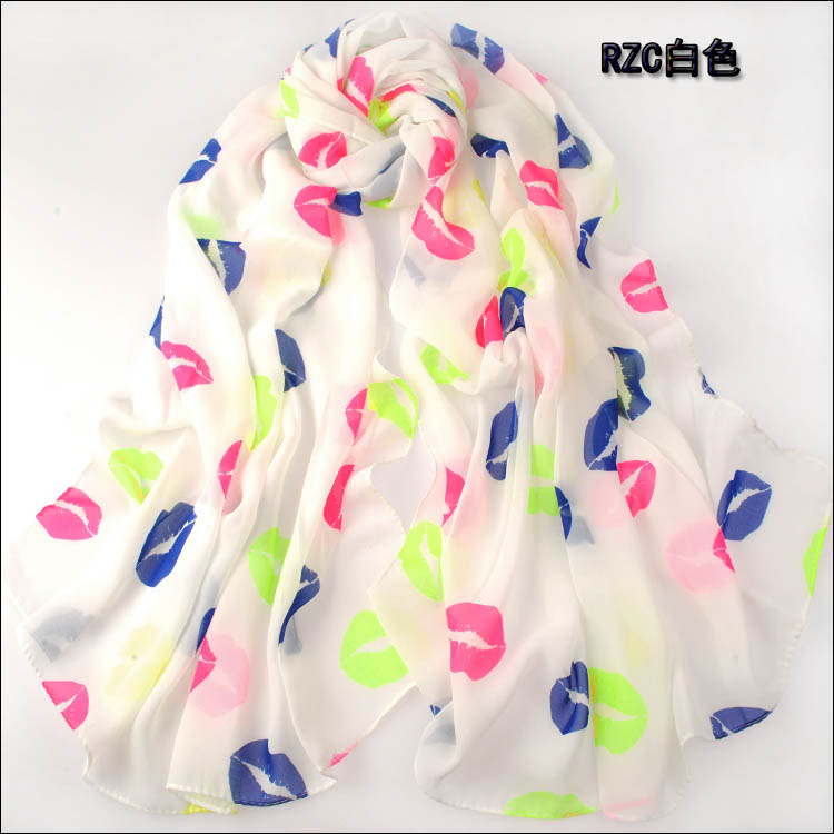 Lip print color chiffon scarf