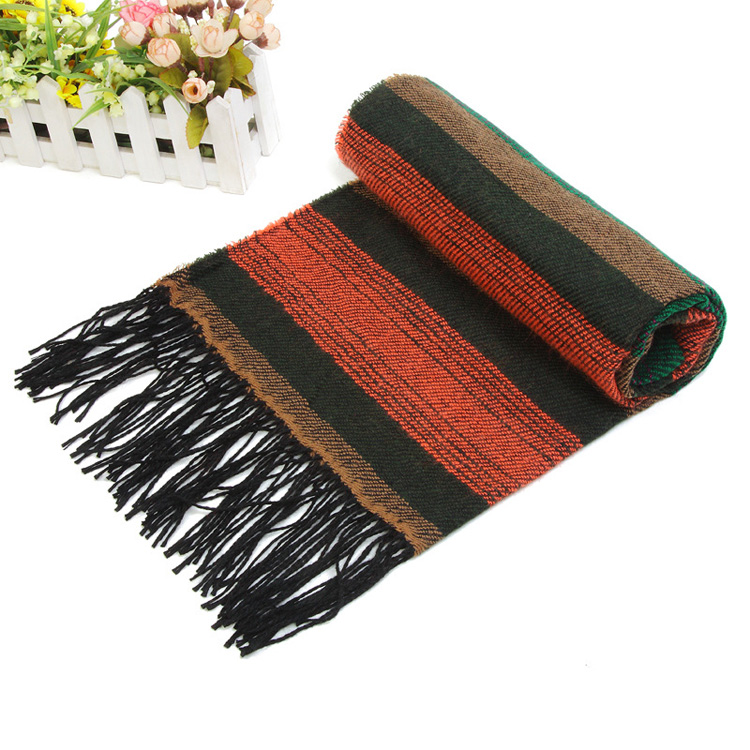 Stripe pattern winter warm wool scarf