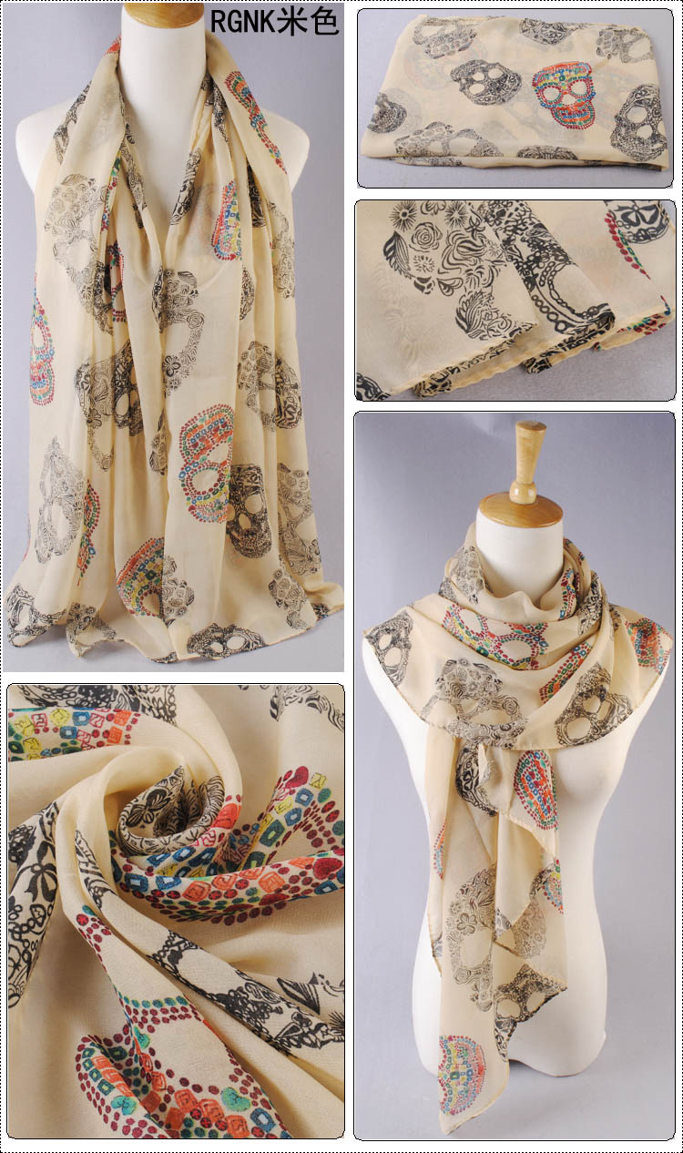 Skull print scarves wholesale female models