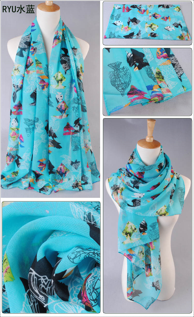 Colorful fish print scarves wholesale female models