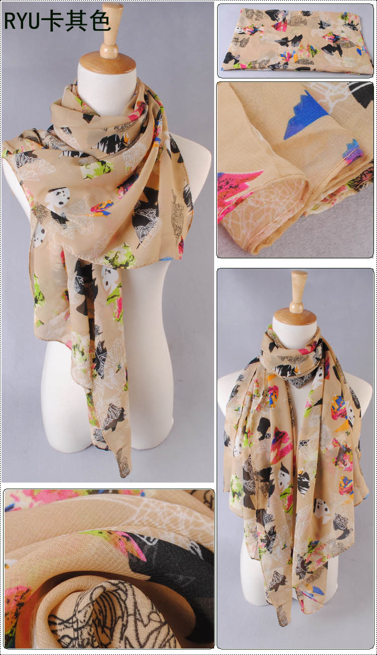 Colorful fish print scarves wholesale female models