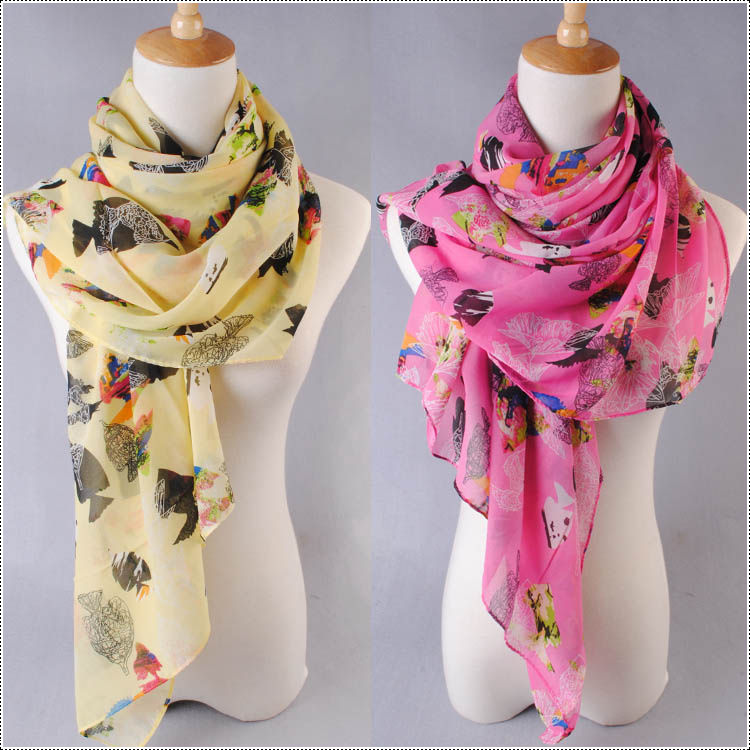 Colorful fish print scarves wholesale female models