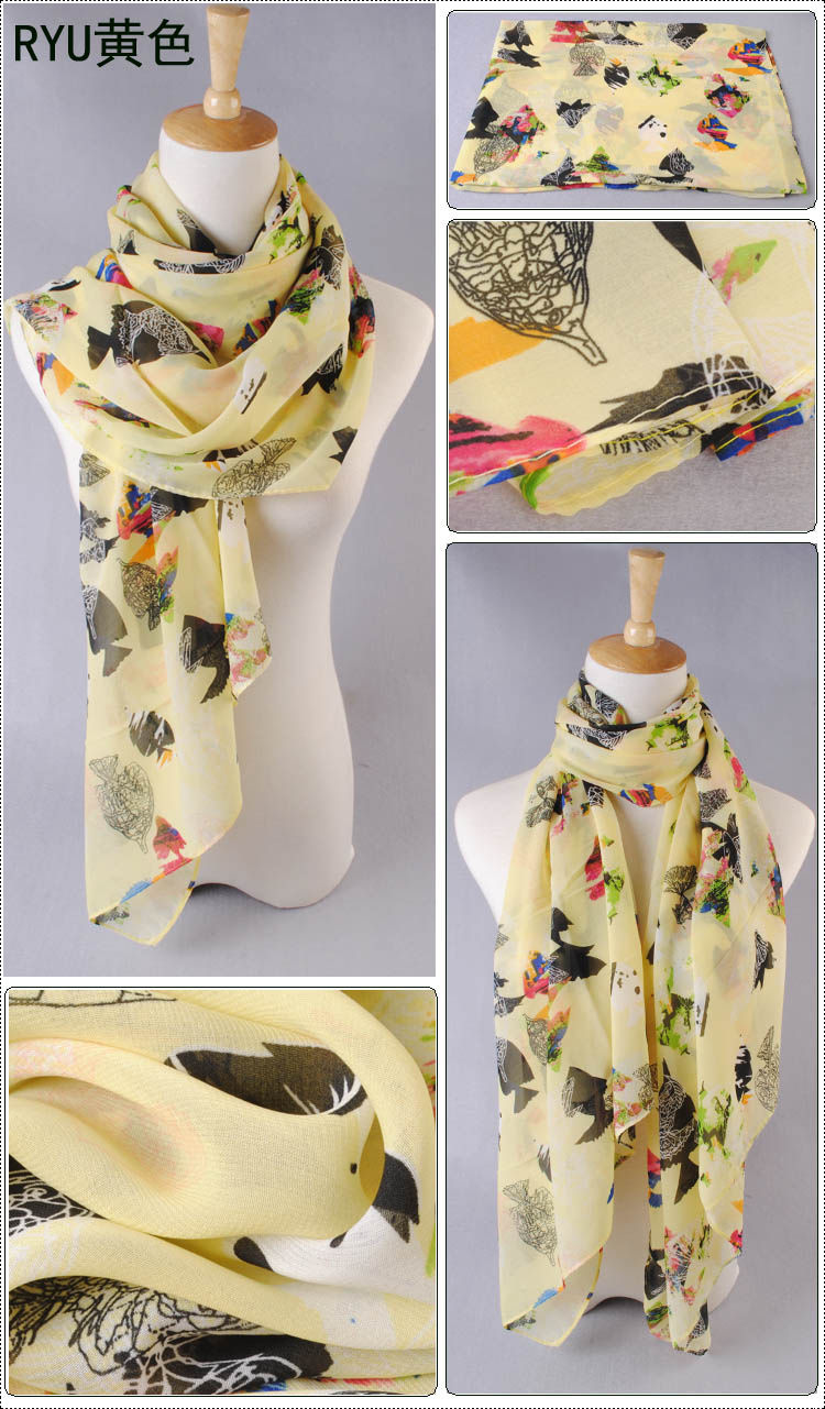 Colorful fish print scarves wholesale female models