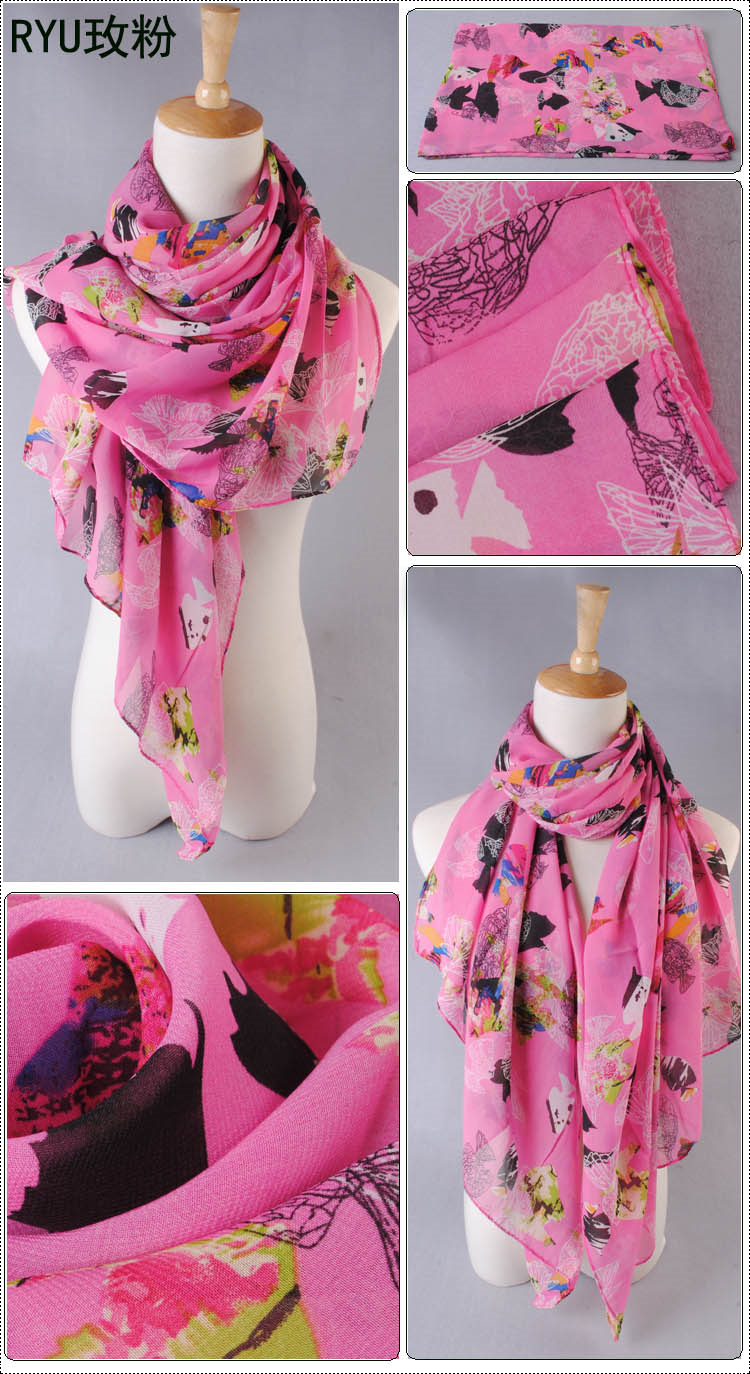 Colorful fish print scarves wholesale female models