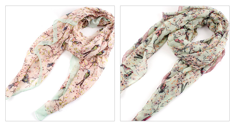 Branch birds warm scarf pattern printing wholesale 