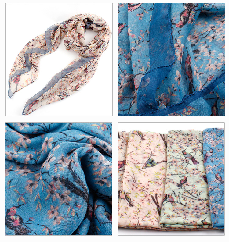 Branch birds warm scarf pattern printing wholesale 