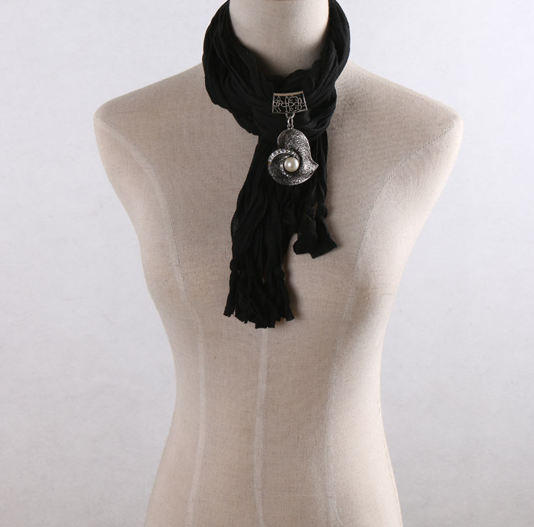 Heart pendant black scarves wholesale