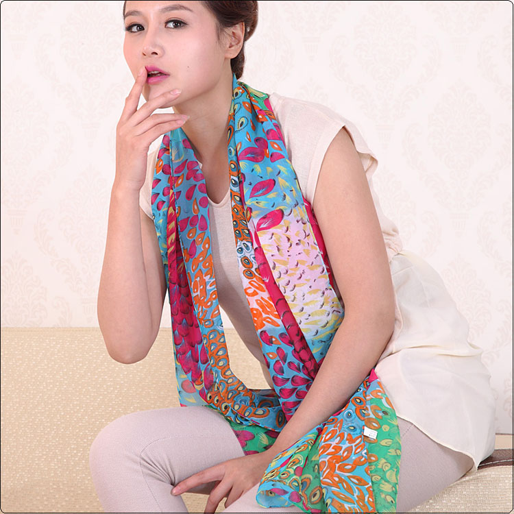 Wholesale peacock printed long scarf 