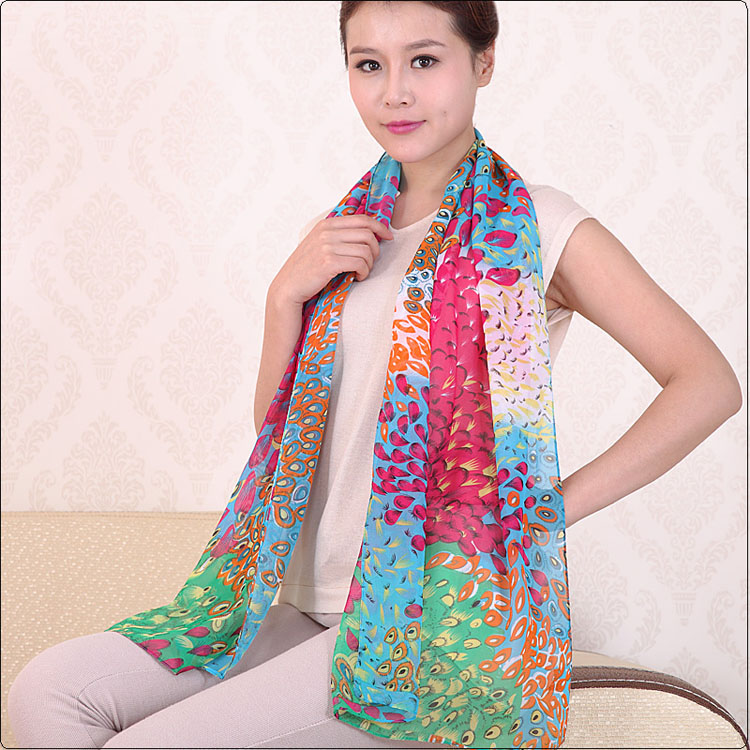 Wholesale peacock printed long scarf 