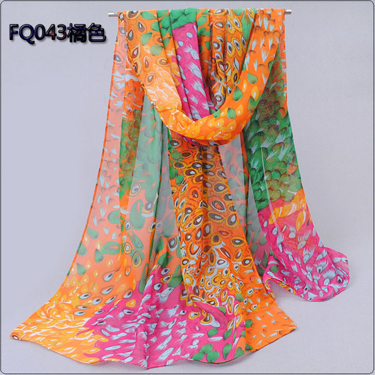 Wholesale peacock printed long scarf 