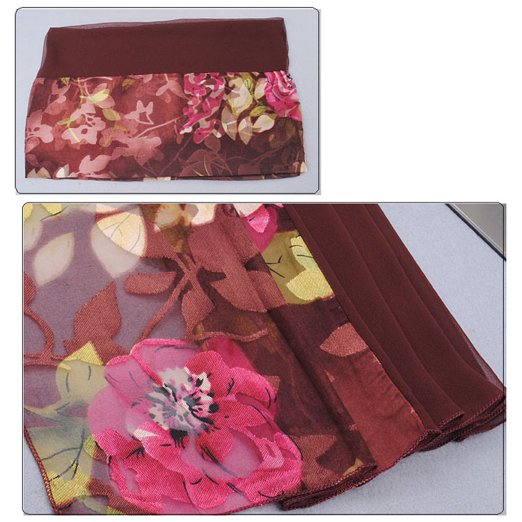 Burnt-out raw silk stitching ladies scarf