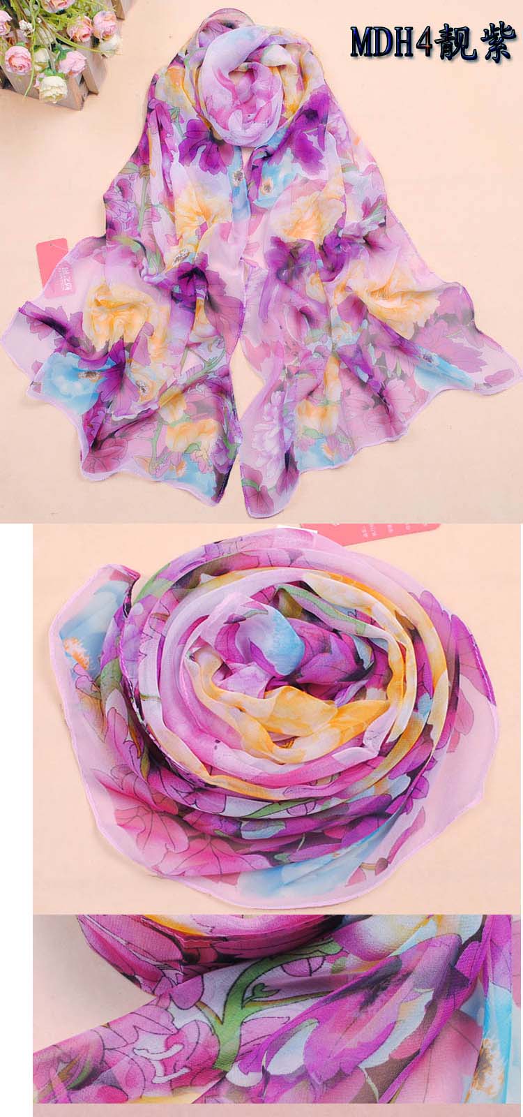 Peony flowers long scarf wholesale