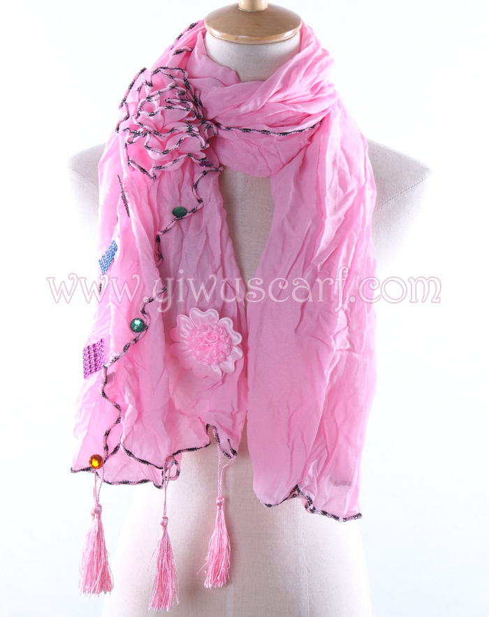 Flowers Rhinestone embellishment silk scarves wholesale