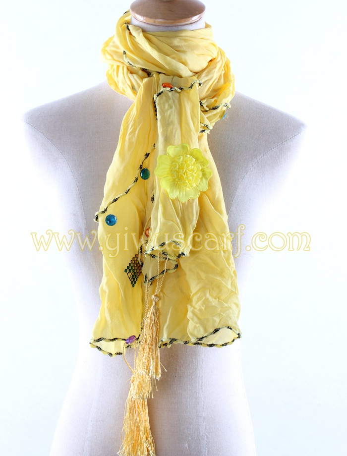 Flowers Rhinestone embellishment silk scarves wholesale