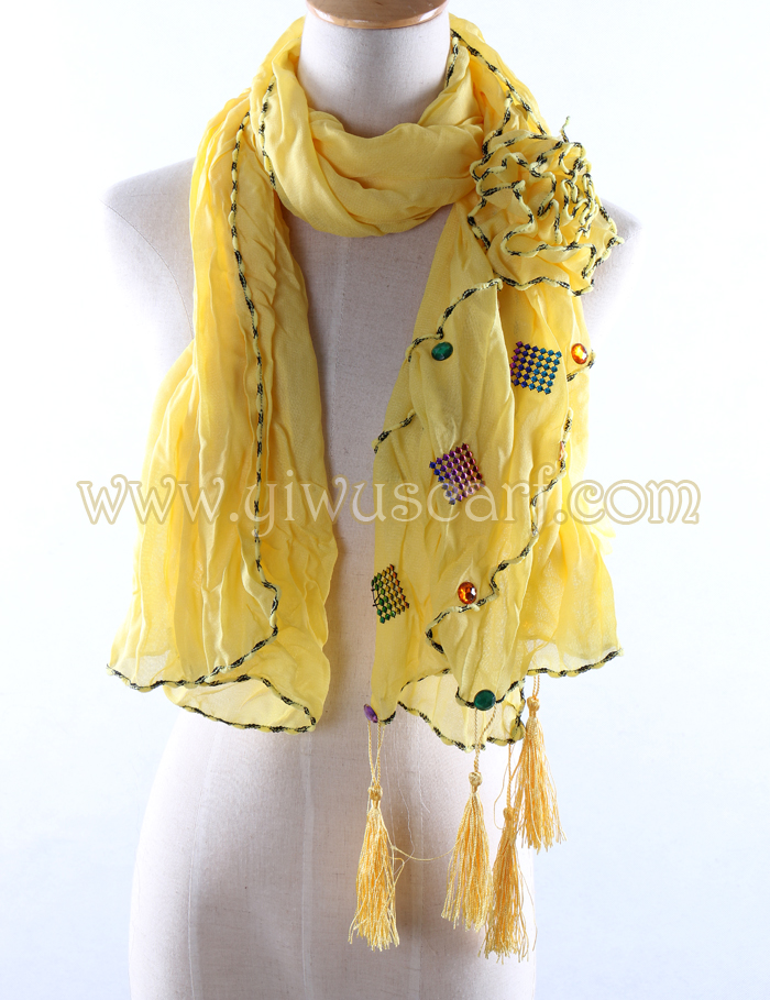 Flowers Rhinestone embellishment silk scarves wholesale