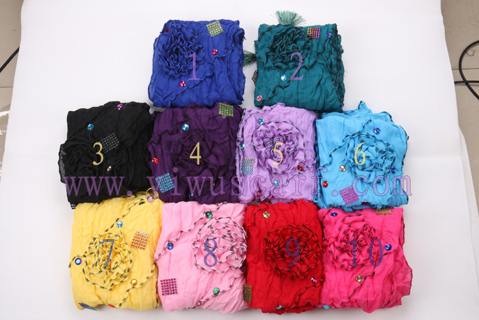 Flowers Rhinestone embellishment silk scarves wholesale