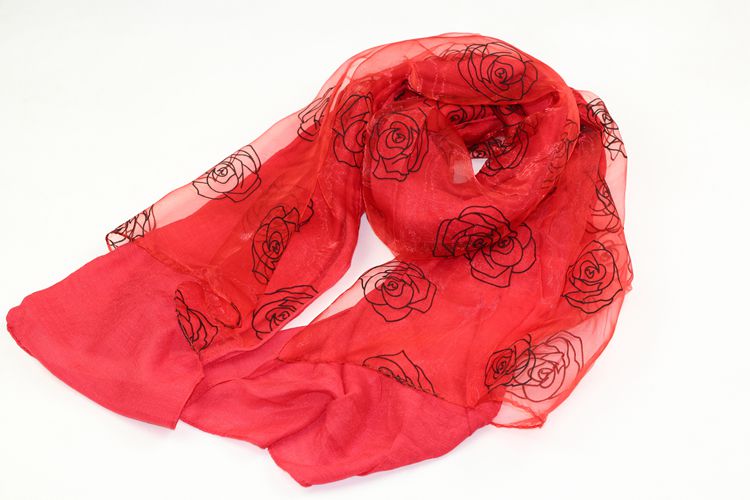 Women rose patterned scarves thin section