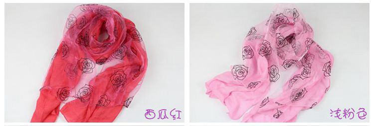 Women rose patterned scarves thin section