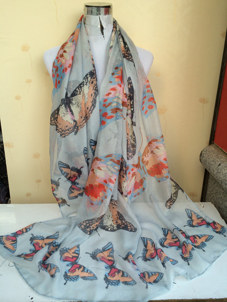 Color butterfly pattern wholesale scarf
