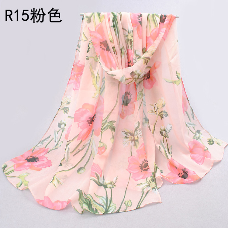 Women chiffon floral scarf shawl
