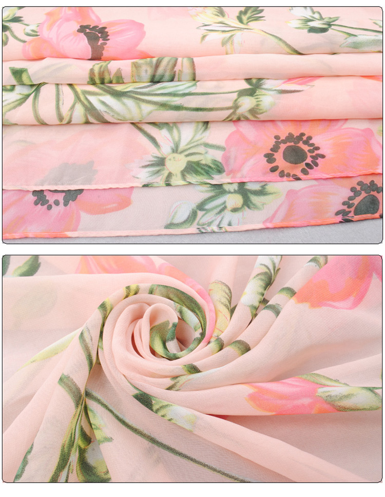 Women chiffon floral scarf shawl